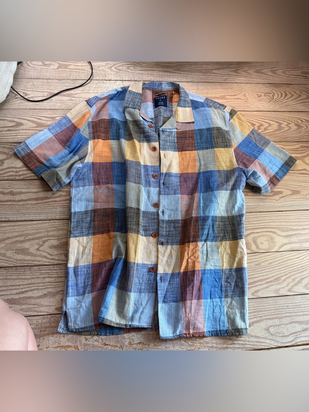 TRUST XL Linen Blend Plaid Short Sleeve Shirt